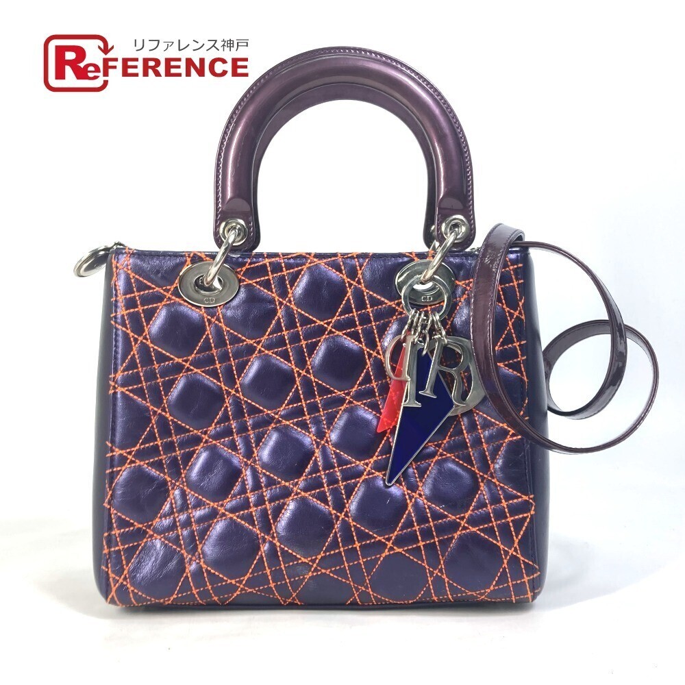 Dior Lady Cannage Quilted Bag Crossbody Shoulder Handbag Leather Purple